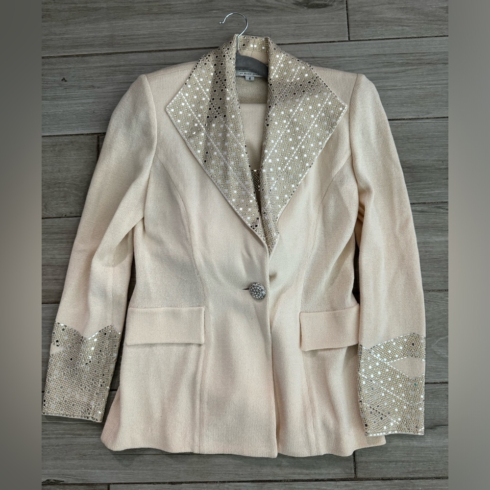 Beautiful Creme and Sparkle St. John Knit Skirt Suit